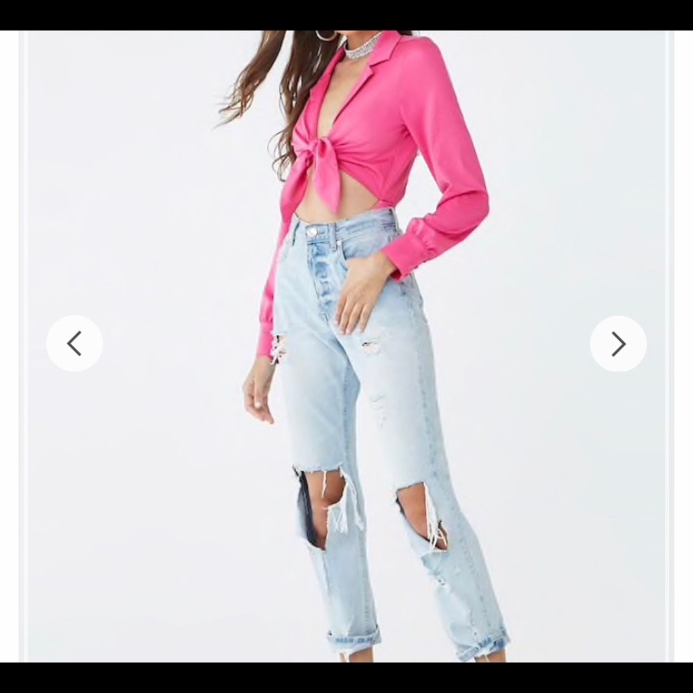 Pink long sleeve tie front bodysuit